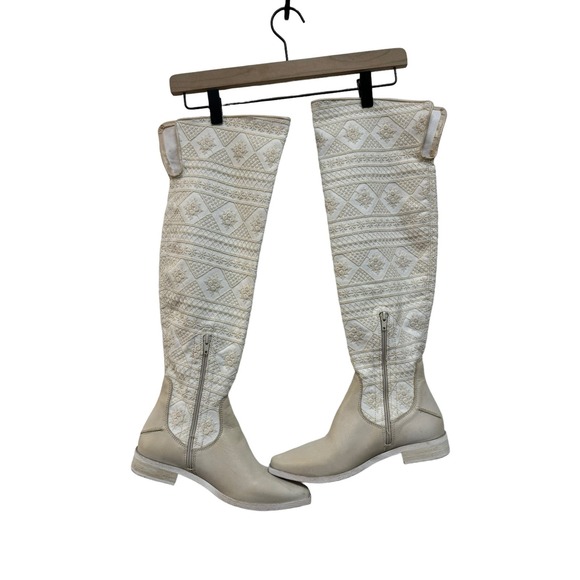 NEW FREE PEOPLE Bren Textile Slouch Boots Size 36.5 6.5  Cream Leather FALL - Picture 4 of 11